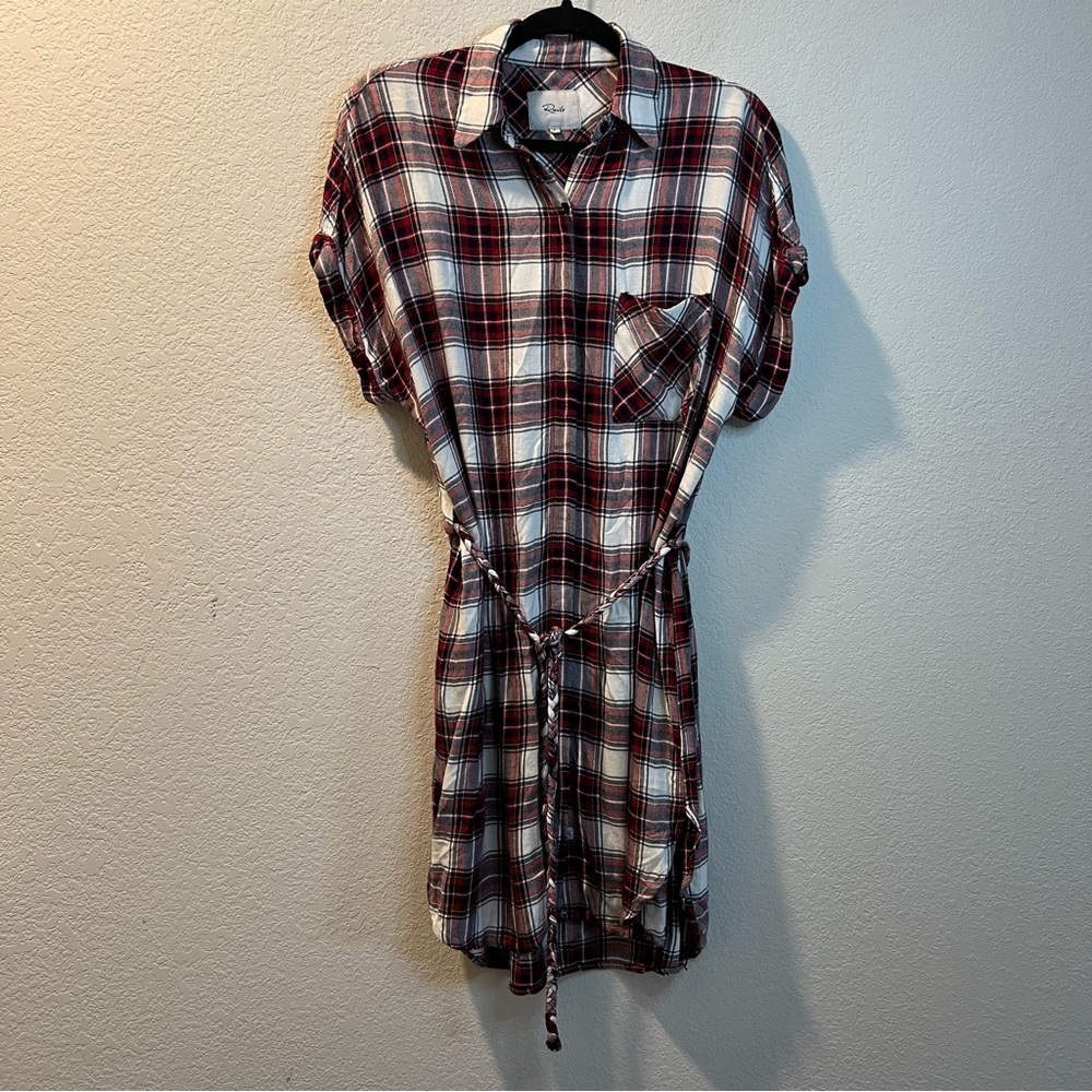 Women’s Rails red plaid short sleeve button up flannel dress size small S